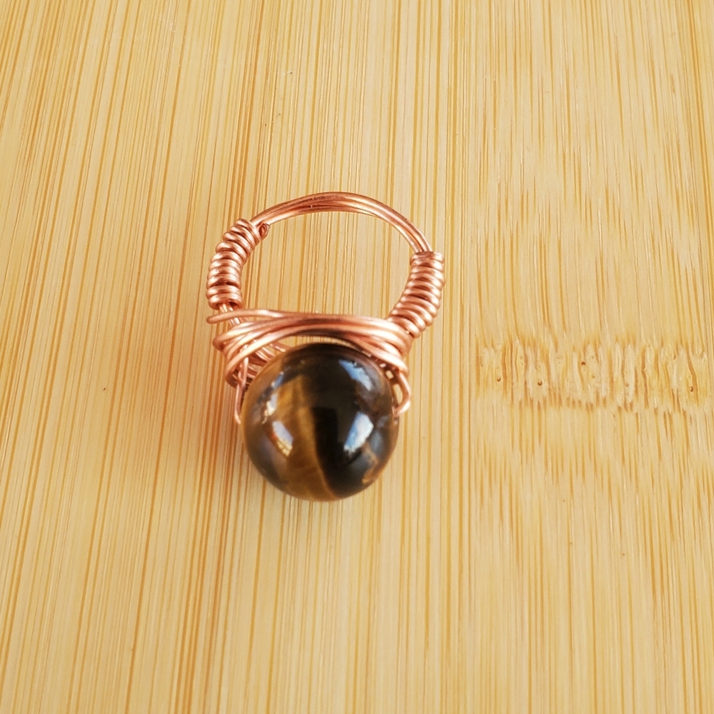 Handmade Copper Wire Wrapped Tiger's Eye Ring